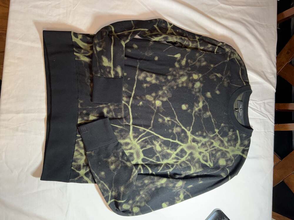 Rag & Bone New York Men's Black Green Abstract Print Cotton Crewneck Sweater